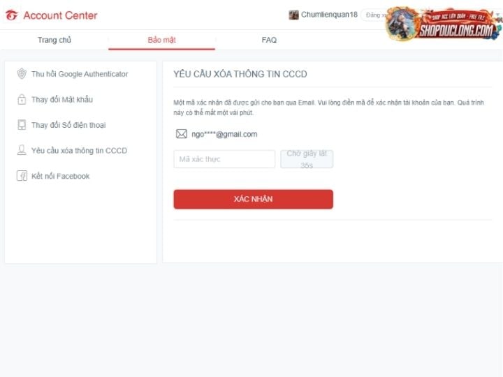 Hướng dẫn xóa CCCD khỏi tài khoản Garena Liên Quân an toàn và nhanh chóng xác minh mã về email