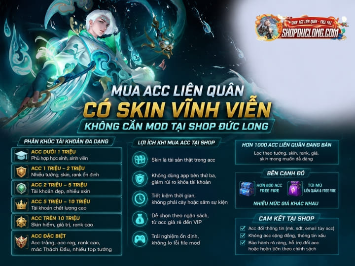 Cách mod skin Liên Quân đơn giản, dễ thực hiện, ai cũng làm được Mua acc Liên Quân có skin vĩnh viễn không cần mod tại Shop Đức Long