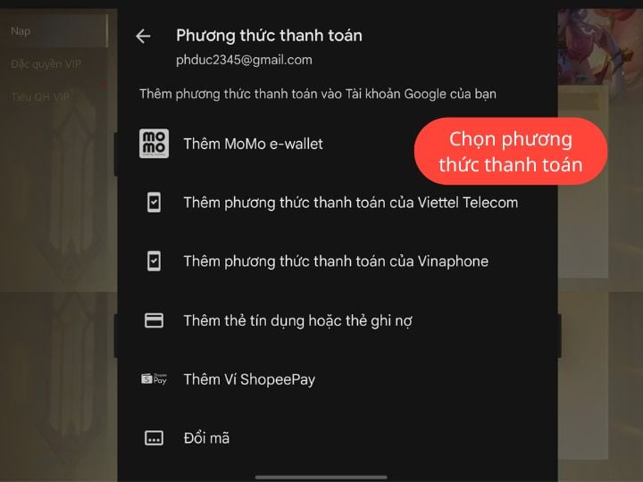 Cách Nạp Quân Huy Liên Quân An Toàn, Nhanh Chóng Và Đúng Chuẩn Chọn phương thức thanh toán khi nạp quân huy trong game Liên Quân