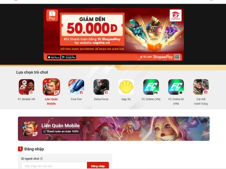 Cách Nạp Quân Huy Liên Quân An Toàn, Nhanh Chóng Và Đúng Chuẩn Truy cập napthe.vn để chọn game Liên Quân Mobile nạp quân huy